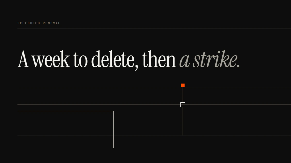 Banner reading A week to delete, then a strike: one run passes the gate to a strike; the other turns out of the band first.
