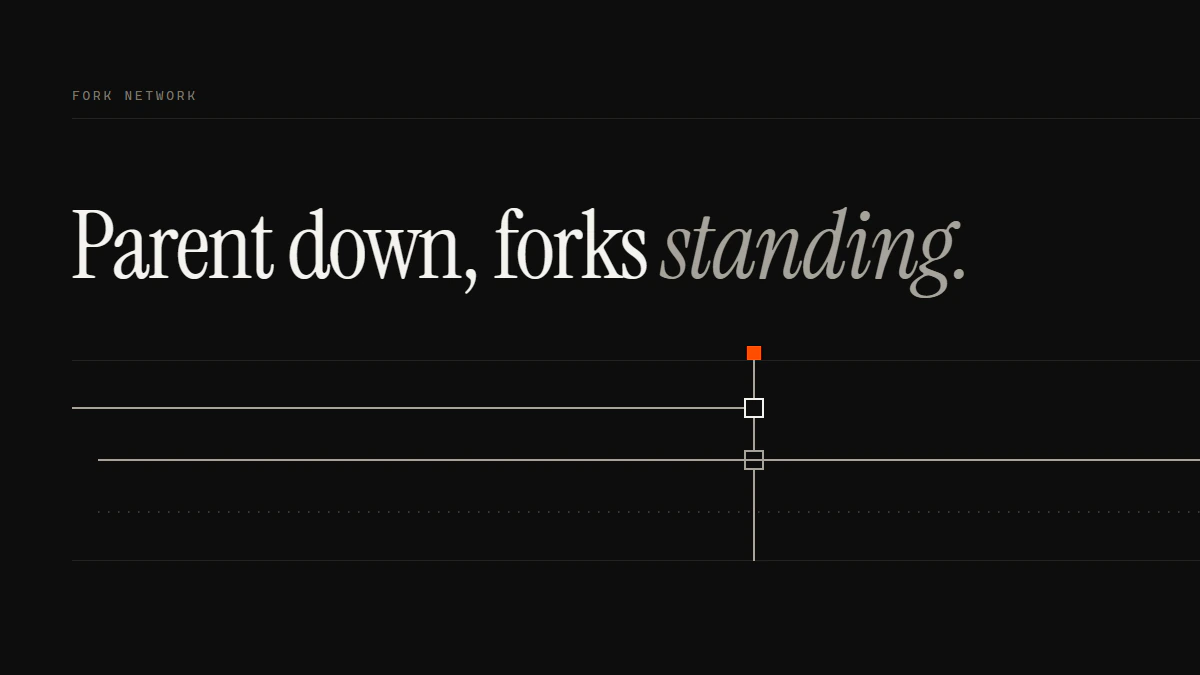 Banner reading Parent down, forks standing: the top run stops at the gate while two lower runs continue past it