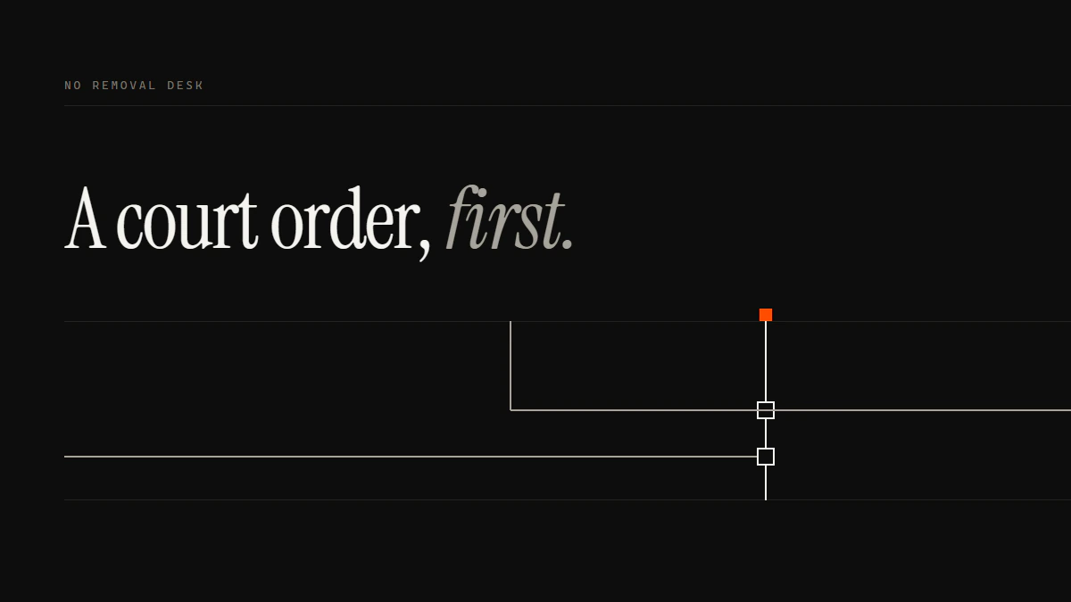 Banner reading A court order, first: a run drops in and crosses the gate while a straight run halts at it