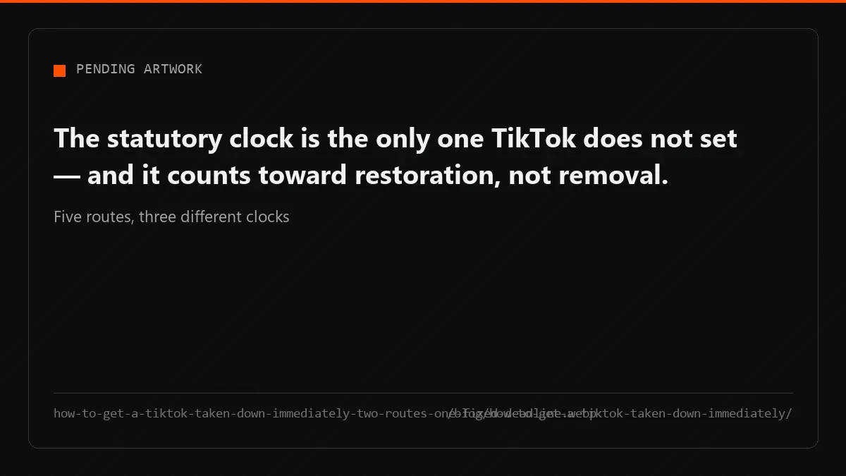 How to get a TikTok taken down immediately splits by route: one clock fixed by statute, the other an open queue.