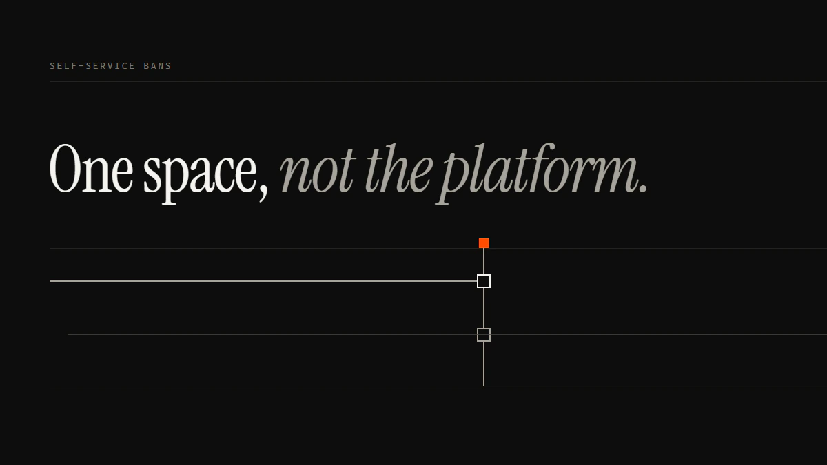 Banner reading One space, not the platform: the run into the space stops at the gate while the account run passes on.