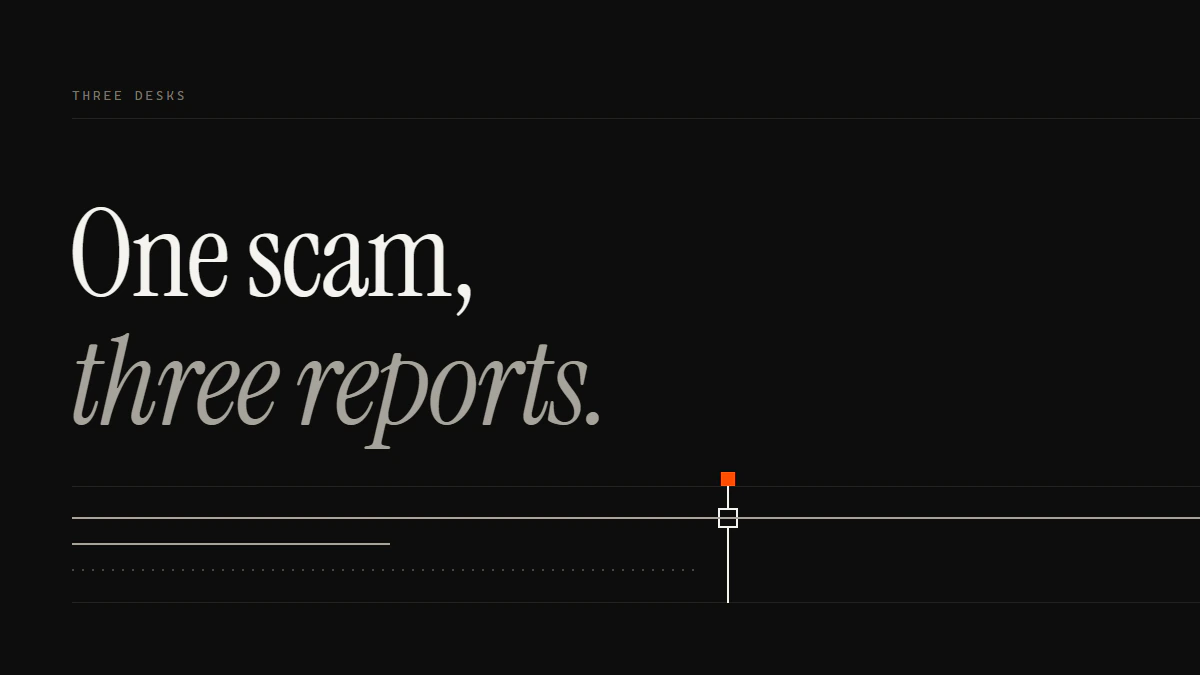 Banner reading One scam, three reports: how to report a scammer on Fiverr shown as one run through a gate and two that stop