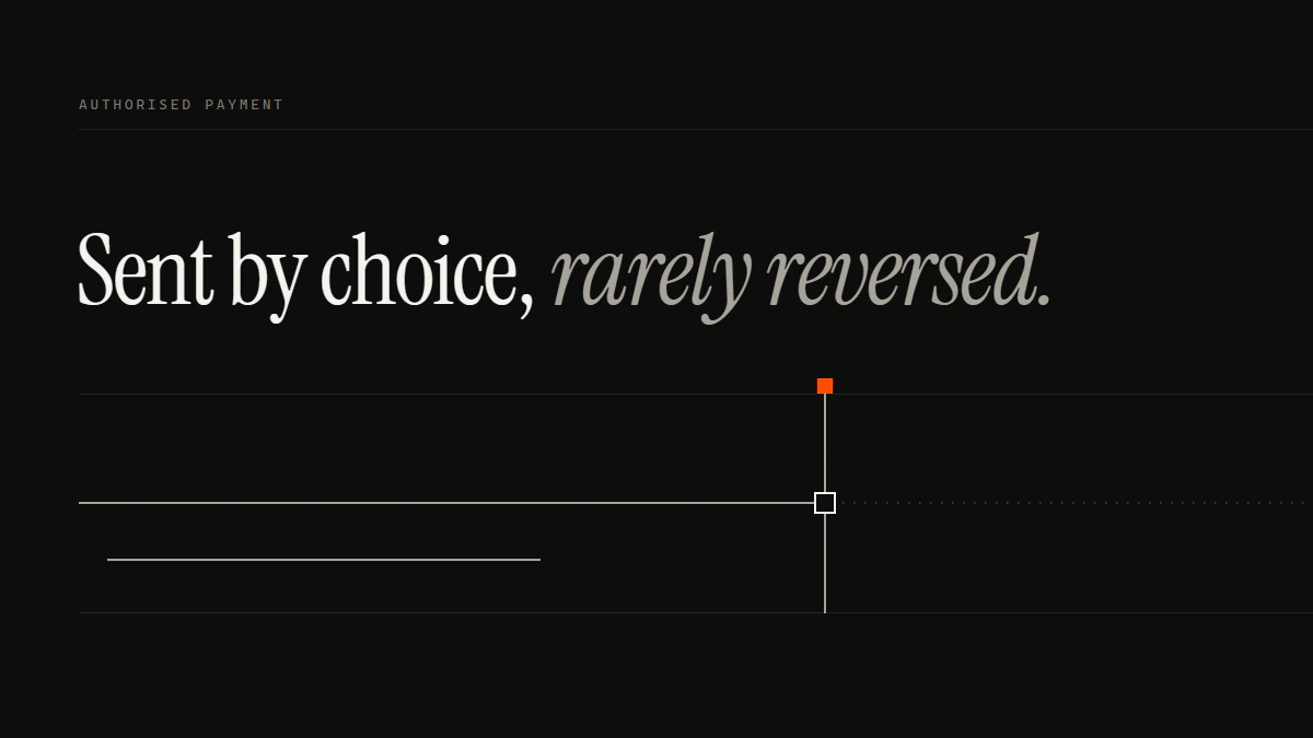 Banner reading Sent by choice, rarely reversed: one run halts at an open gate aperture and a shorter offset run stops early