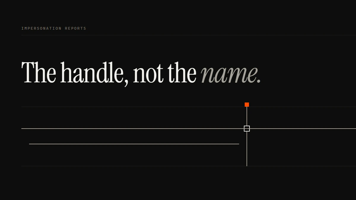 Banner reading The handle, not the name: two matching runs, one set a cell out of line; only the original passes the gate.