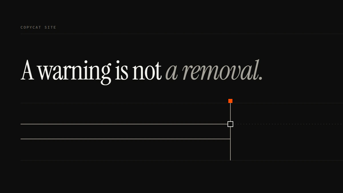 Banner reading A warning is not a removal: one run halts at an open aperture and runs on dotted, one ends at the gate