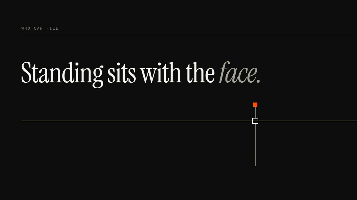 Standing sits with the face: the photo owner’s run seats the gate, while the catfished person’s dotted run stops short.