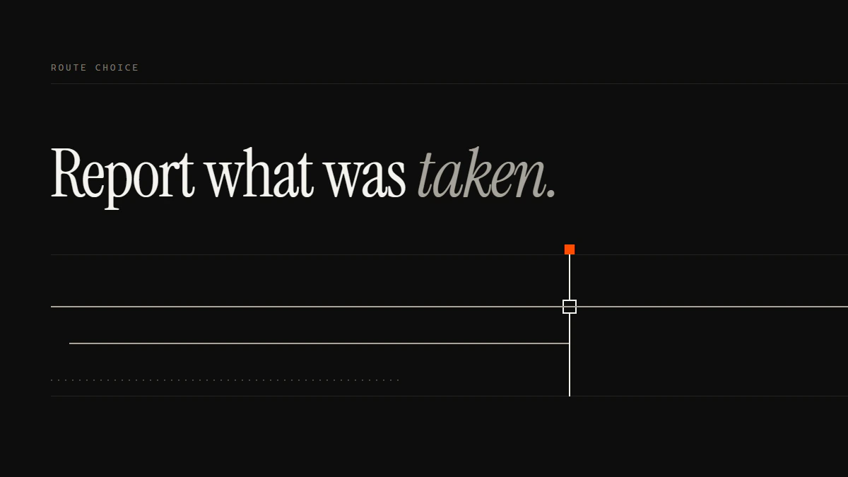 Banner reading Report what was taken: one run passes the gate aperture, one stops dead at it, one is dotted