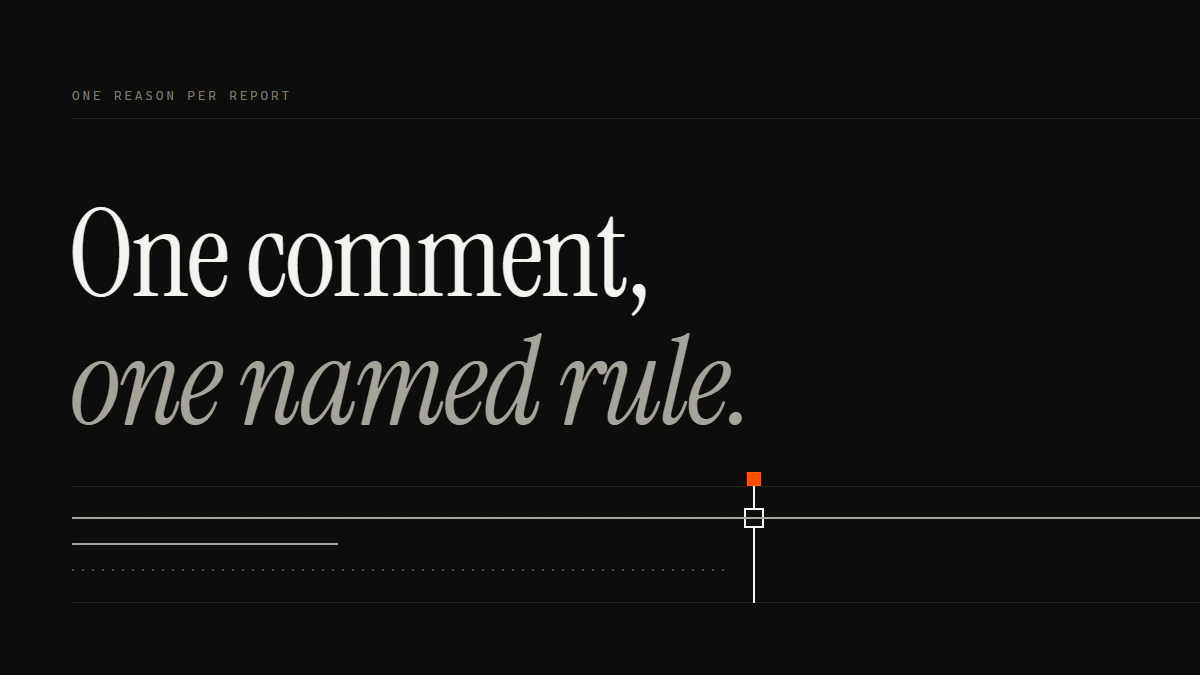 One comment, one named rule: in an Instagram report comment, only the chosen reason’s run reaches the review gate.