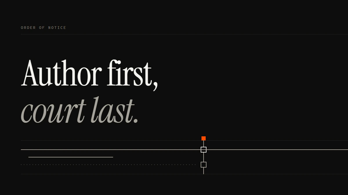 Author first, court last: in online defamation removal the author run seats the gate; the court run stays dotted.