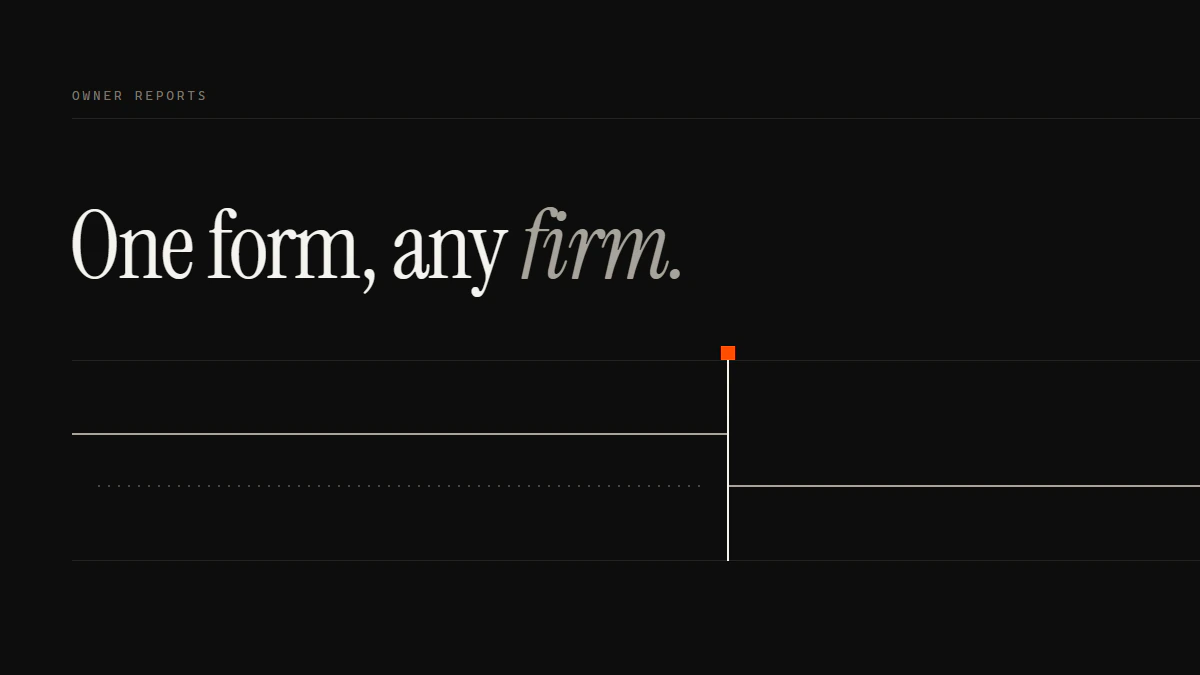 Banner reading One form, any firm: two runs converge on a single gate and only one passes