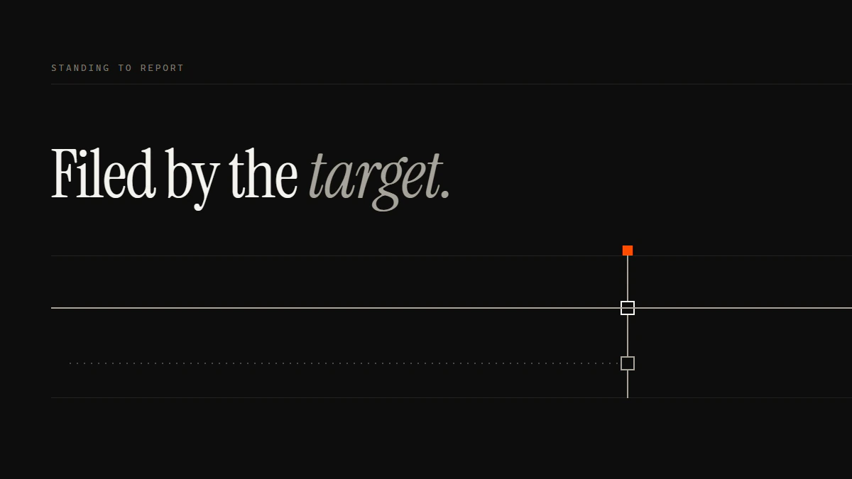 Filed by the target: the target's run seats the upper slot and passes; a bystander's dotted run stops at a closed one.