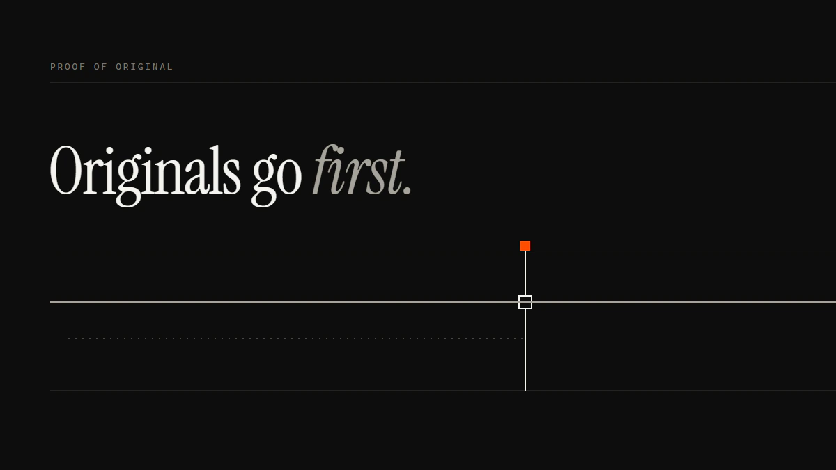 Banner reading Originals go first: a solid run passes the gate and a dotted run halts at it