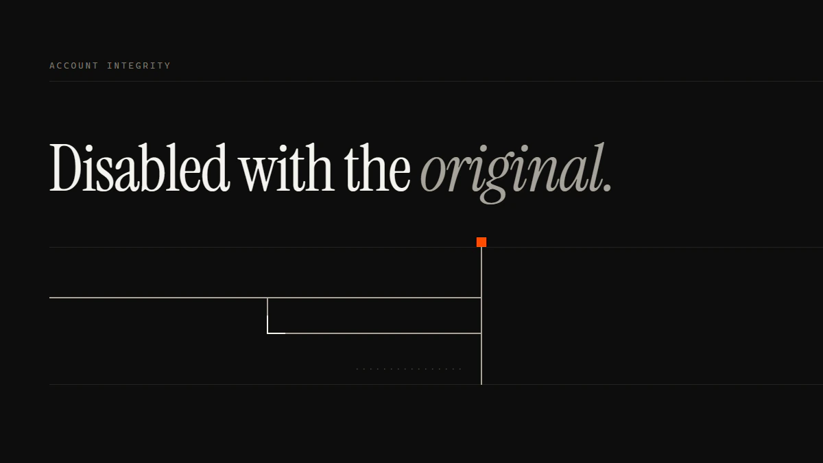 Disabled with the original: a branch off the first account stops at the same shut gate, and a late dotted run never arrives.