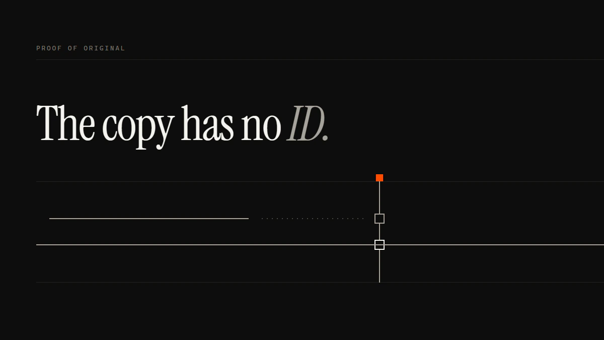 Banner reading The copy has no ID: the original's run passes the gate while the copy's run breaks and stops short
