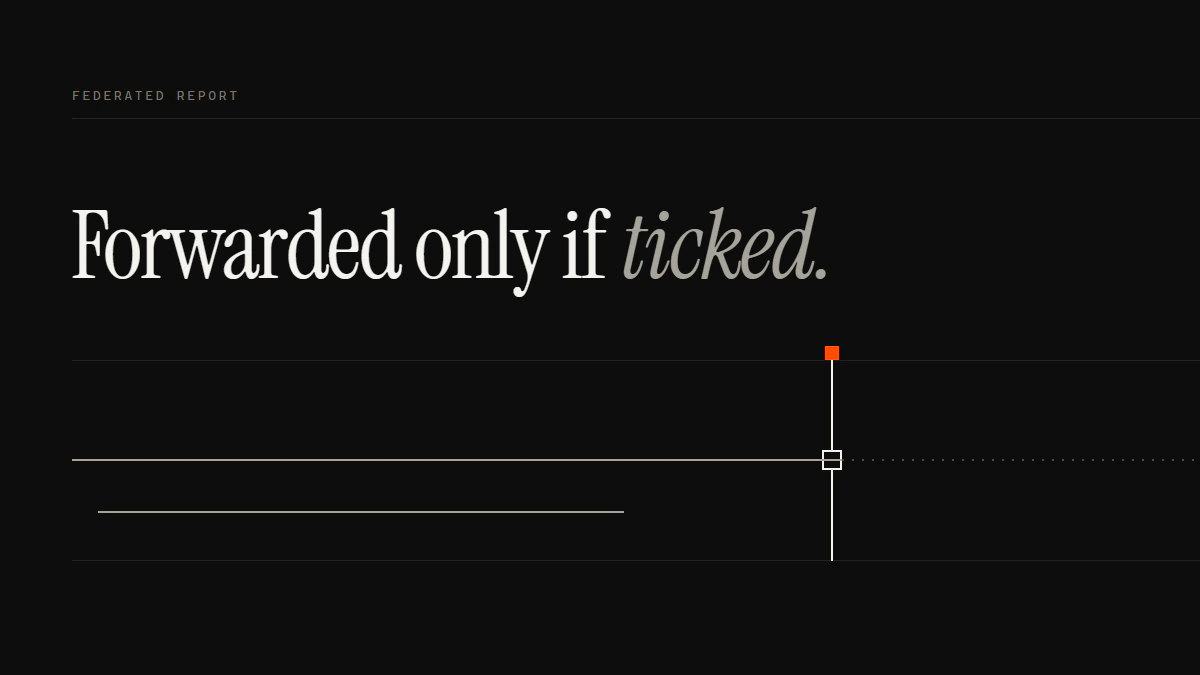 Banner reading Forwarded only if ticked: a solid run reaches a gate and continues dotted past it beside a shorter run