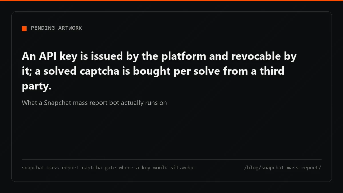 A paid captcha solver stands where a platform-issued API key would sit, because Snap issues none.