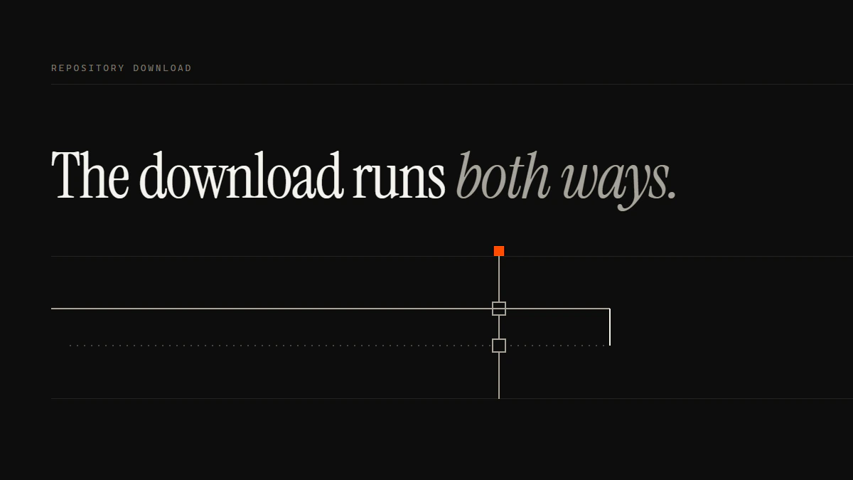 Banner reading The download runs both ways: a solid run passes the gate into a device and a dotted run leaves back out