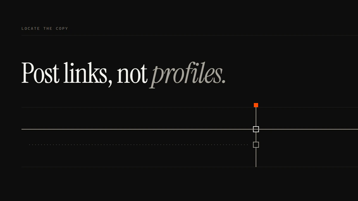 Banner reading Post links, not profiles: the run aimed at single posts passes the gate, the profile run stops short
