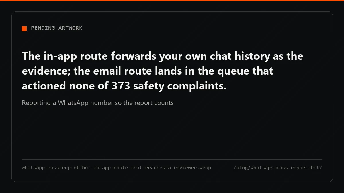 Only an in-app report carrying the messages you received reaches a reviewer; email and repeat filings dead-end.