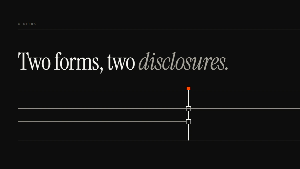 Banner reading Two forms, two disclosures: one run clears the gate, a parallel run stops at a closed aperture